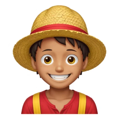 Luffy with a big smile and red shirt with yellow and red straw hat sticker