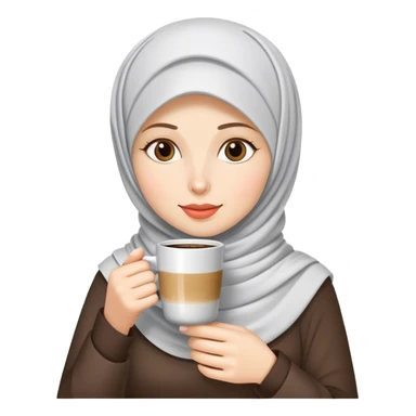 a white skin hijab woman drinking coffee sticker