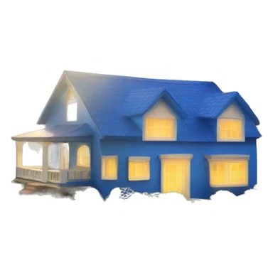 a blue house with the sunshine glowing sticker