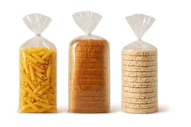 pacco di pasta realistico, pacco di pane, pacco di gallette di riso, 4k sticker