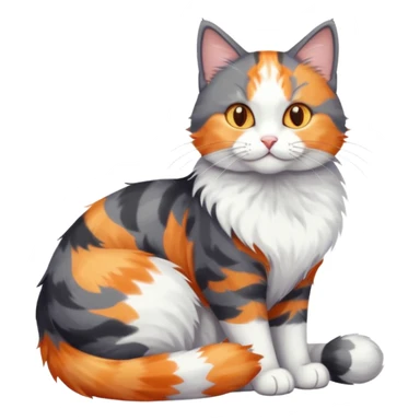 full body large dark grey and white cat cuddling a colourful light patched calico + white tabby cat  sticker