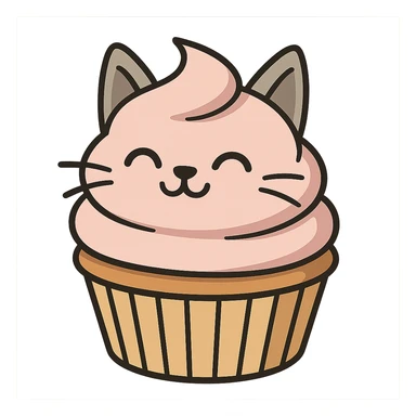 flat toon style cupcake with a cat theme sticker