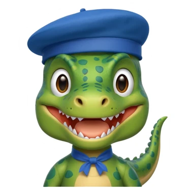 Let’s do a cute green T Rex with a blue French beret sticker