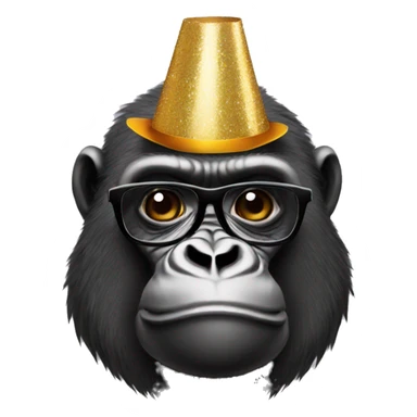 Gorilla with black glasses with happy birthday hat sticker