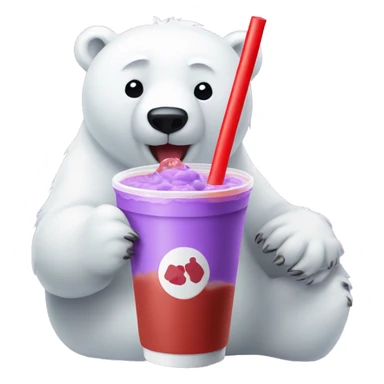 Polar bear drinking a purple boba milk tea with a red straw sticker