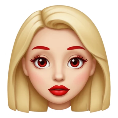 in the style of apple IOS emojis, give me a girly face emoji, with big red lips and eyelashes sticker