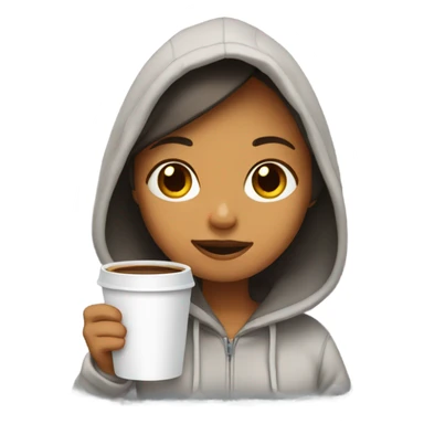 Girl wearing hoodie holding coffee sticker