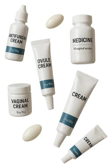 boccette di farmaci fluttuano in aria: creme, ovuli o antimicotici, IPERREALISTICO 4K sticker