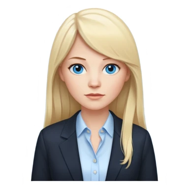 40 yr old white woman, pale skin, long straight blond hair parted in center, blue eyes, bangs, clothes for office sticker