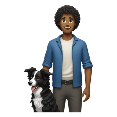 A curly-haired whiteman holding a Border Collie. sticker