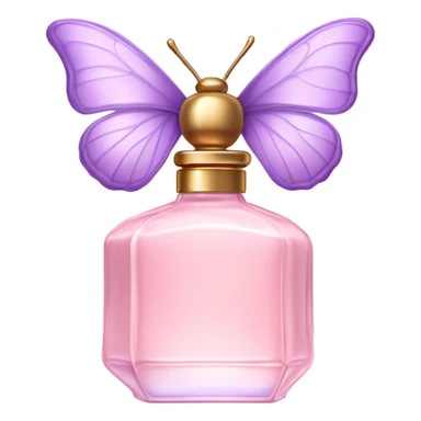A dreamy vintage perfume bottle in soft pastel pink, adorned with delicate violet butterfly wings. sticker