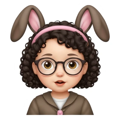 bunny ear accessory wearing small baby dark haired curly spectacled sticker