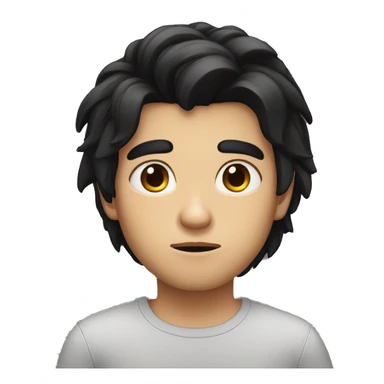 Long black hair boy serious face sticker