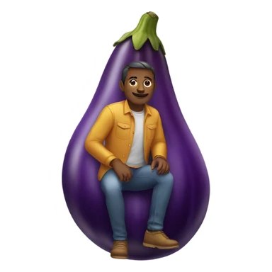 A man sitting on an eggplant sticker