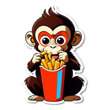 Cute monkey eating french fries sticker