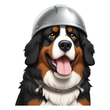 Bernese mountain dog with a helmet viking sticker
