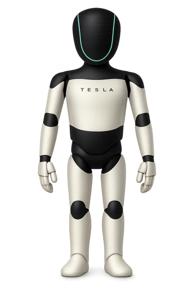 Create a fullbody Tesla robot emoji with the exact head from the reference image. The robot should have arms down pose, neutral expression, and be in the apple emoji style. The style should be respected as closely as possible in the edit. sticker