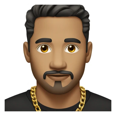 casual portrait of a light brown male in black shirt with gold chain and short black hair with a fade and light facial hair stubble sticker