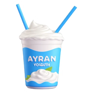 A small carton of Turkish yogurt drink (ayran) with a straw, white and blue packaging sticker