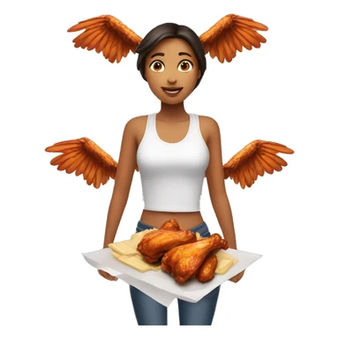 a girl flying with two bbq chicken wings on her back sticker