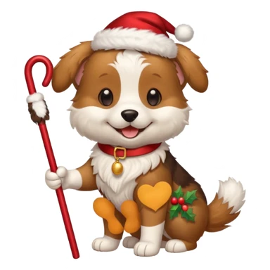 cute dog with a christmas cane in paw sticker