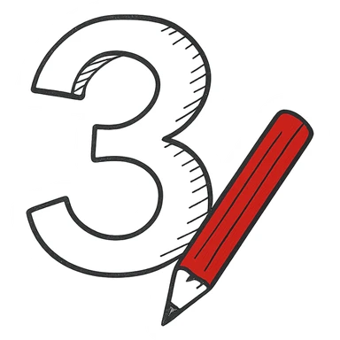 Minimalistic number 3 drawn with a pencil, one color, Pantone 186 sticker