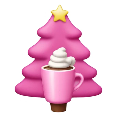 A pink Christmas tree with hot cocoa sticker