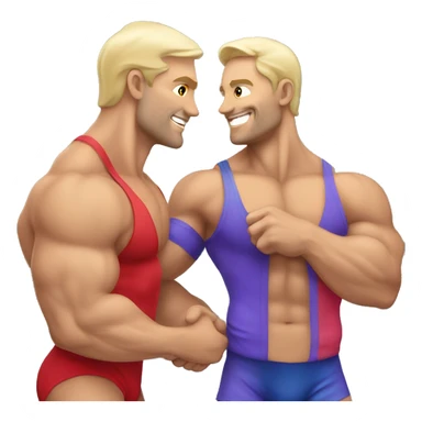 Muscular Caucasian gay bodybuilders wrestling sticker