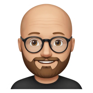 40-year-old white man, bald with a brown beard, wearing round black glasses sticker