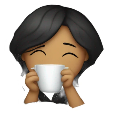 girl inside a blanket with black hair sipping coffee eyes closed sticker