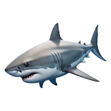 Cinematic Noble Great White Shark Portrait Emoji, Poised and regal, with a robust, torpedo-shaped body, a pointed snout, a gleaming white underbelly contrasting with a slate gray dorsal surface, and piercing, intense eyes scanning deep blue waters, Simplified yet sharp and sophisticated features, highly detailed, glowing with a cool, oceanic luminescence, high shine, intelligent and commanding, stylized with an air of marine authority, focused and vigilant, soft glowing outline, capturing the essence of a watchful and confident predator that appears ready to surge out of the screen with effortless power! sticker