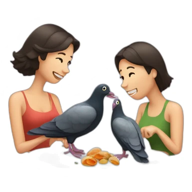 Couple eat mussels with pet pigeon sticker