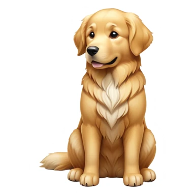 cinematic-[golden retreiver]-realistic-full-body-sitting-emoji,-tail-resting-loosely-beside-its-paws,-head-tilted-dramatically,-sleek-[golden]-fur,-simplified-yet-realistic-focused-features,-highly-detailed,-glowing-with-an-almost-sarcastic-glow sticker