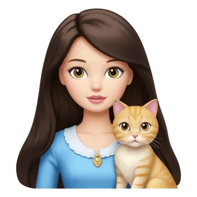 White Barbie girl dark brown long hair with British gold cat sticker