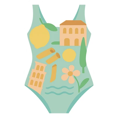 flat vector pastel italian summer inspired print swimsuit isolated sticker