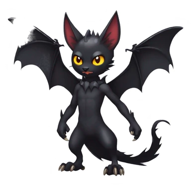 Black Cool Edgy Punk-Gothic Horned Bat-winged Litten-Bat-cat-Fakemon full body sticker