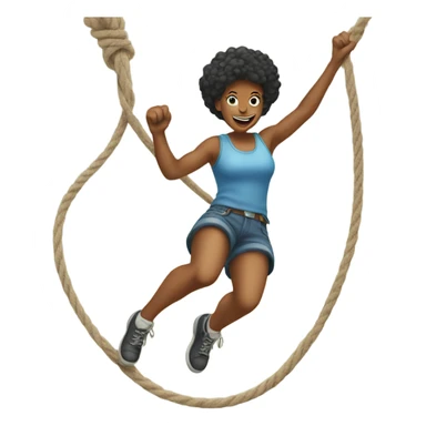 A woman jumping down with a rope from a high place emoji. sticker