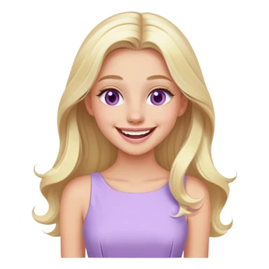 laughing Luxury blonde model, hazel eyes, sleek long hair, pastel purple dress sticker