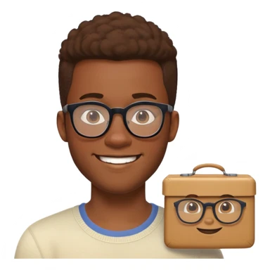African yound man in his lateb 20s with a  nerdy glass and a bright smile with a short boxed beards in Pixar style sticker