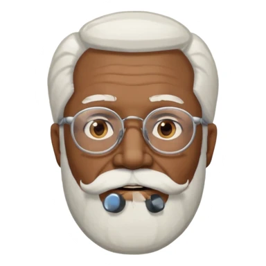 An elderly man emoji with medium-dark skin tone, long face, white hair on the sides, glasses, light eyebrows, and a light white beard. sticker