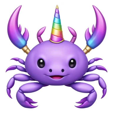 a cute purple crab with no face and a unicorn horn sticker