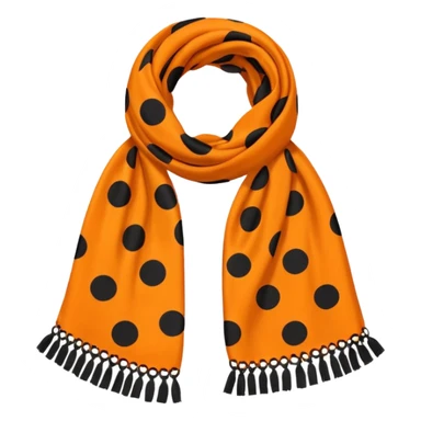 Orange scarf with big black dots on it and black fringe sticker