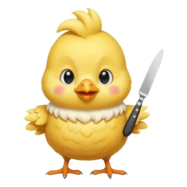 a yellow chick with a butter knife sticker