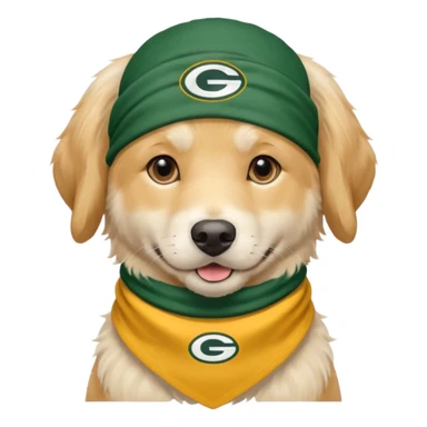 English cream golden retriever wearing a packers bandana around neck  sticker