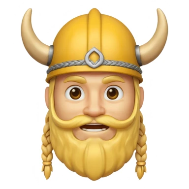 3D Viking emoji with a horned helmet, yellow round face, beard, smiling expression sticker