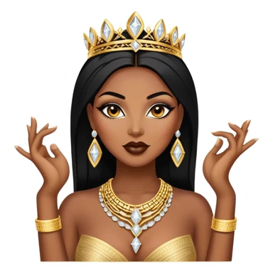 exotic African American woman with dark brown skin, straight black hair, glamorous makeup, gold jewelry, diamonds, curvy and confident, stylish and sexy sticker