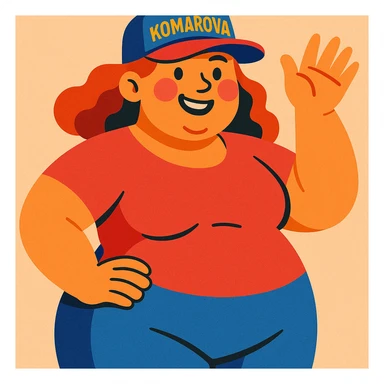 A plus-size woman with a cap that says "Komarova" in a vibrant toon style. sticker
