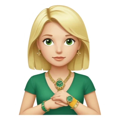 Breitling green faced watch on blonde girl wrist with gold necklace and gold bracelets sticker