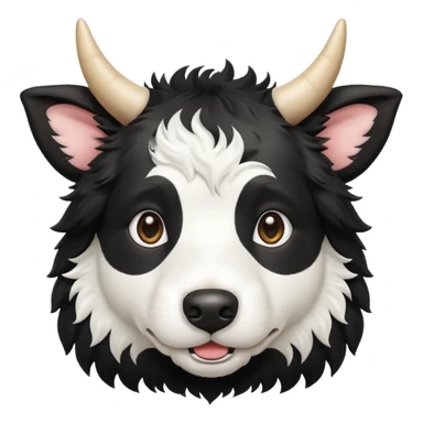 A black and white border collie has a cow's horns. sticker
