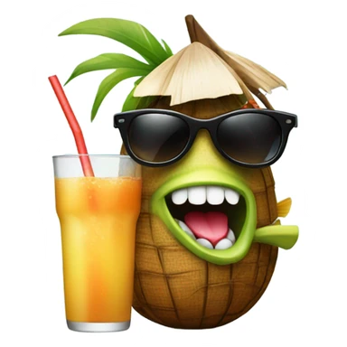 fish drinking a coconut drink with sunglasses on sticker
